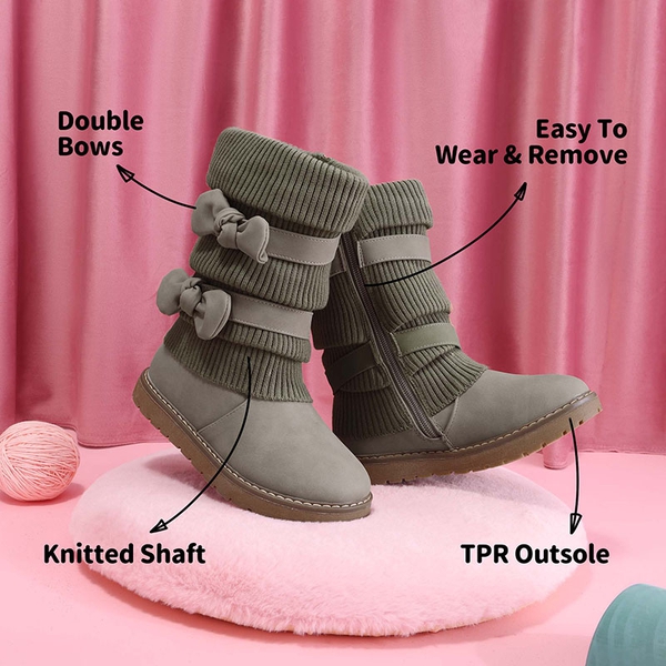 Mid Calf Faux Fur Lined Girls Snow Boots - GREY PU - 3